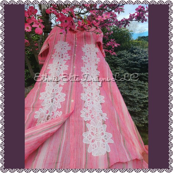 New Pink/White Khadi Kurta - Floral applique Work -Shirt Dress - Picture 4 of 11